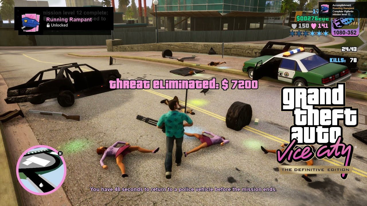 GTA Vice City Definitive Edition 100% - Vigilante Level 12 - Running Rampant Trophy / Achievement