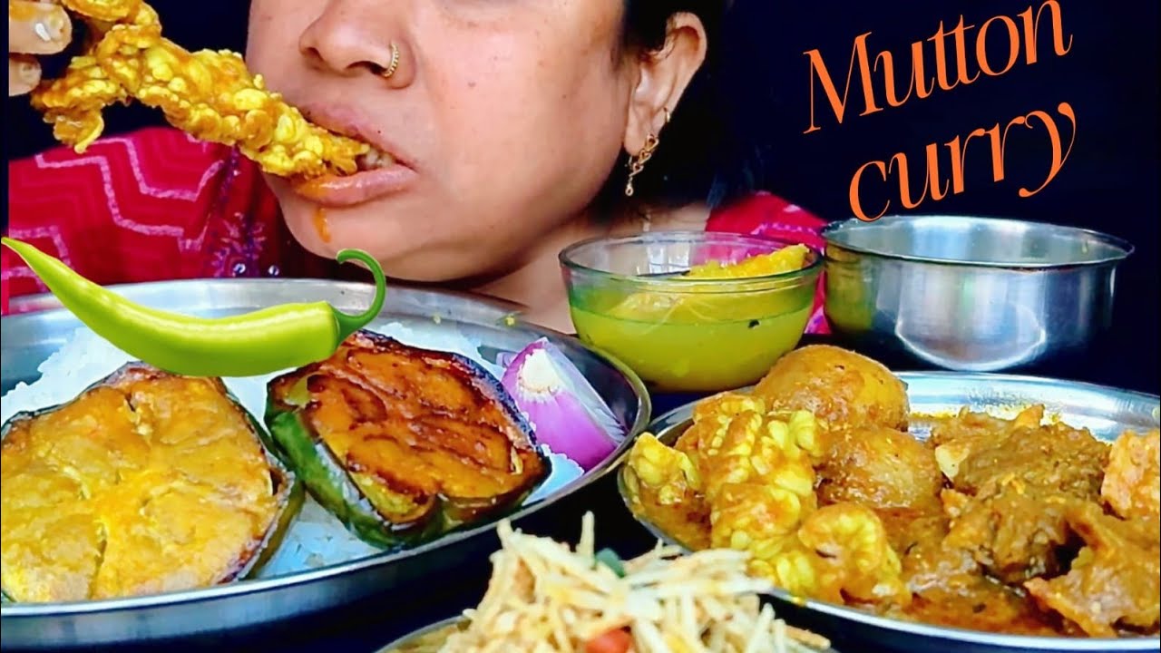 EATING MUTTON CURRY, DAL CHAWAL, ALU FRY, BENGALI FOOD MUKBANG...