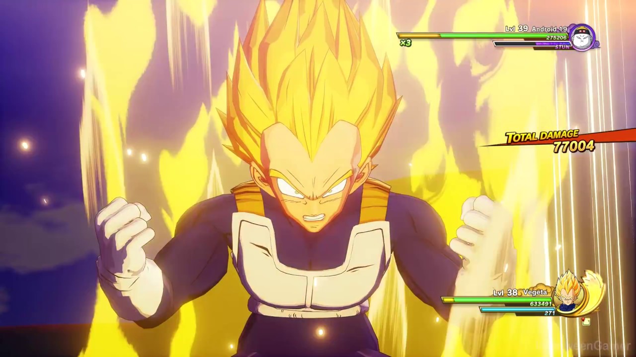 Dragon Ball Z: Kakarot — Веджета превращается в Супер Сайяна и уничтожает Андроида 19