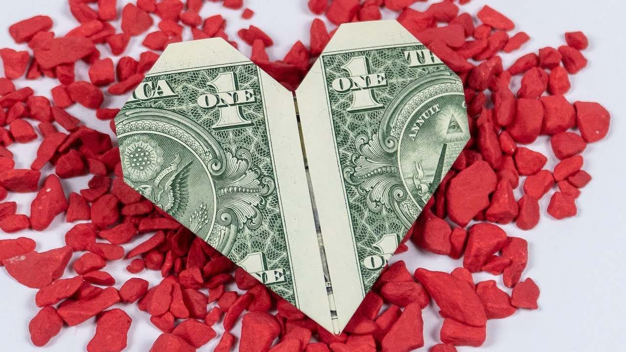 Easy Dollar origami HEART ❤️ money origami heart folding instructions