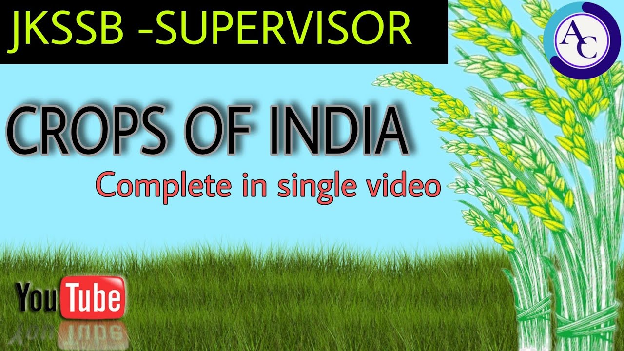 CROPS OF INDIA| GK WITH SPECIAL REFERENCE TO JK UT| JKSSB SUPERVISOR|