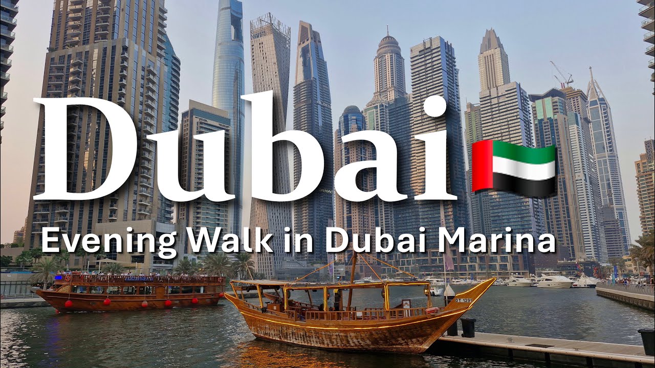 Dubai Marina Sunset Walk in 4K &mdash; Waterfront, Skyscrapers & City Life