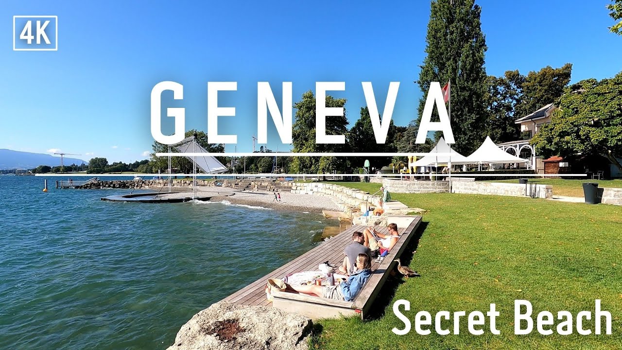 GENEVA 4K 🇨🇭 Port Gitana Secret Beach, walking 4K Geneva Beach, #geneva #beach #walk