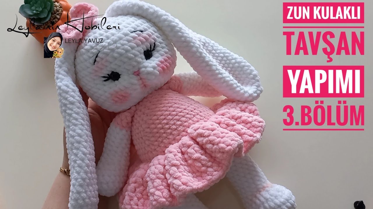 Amigurumi uzun kulakli kolay tavşan 3.bölüm yüz şekillendirme kaş kırık ve teknik bilgileri 🐰
