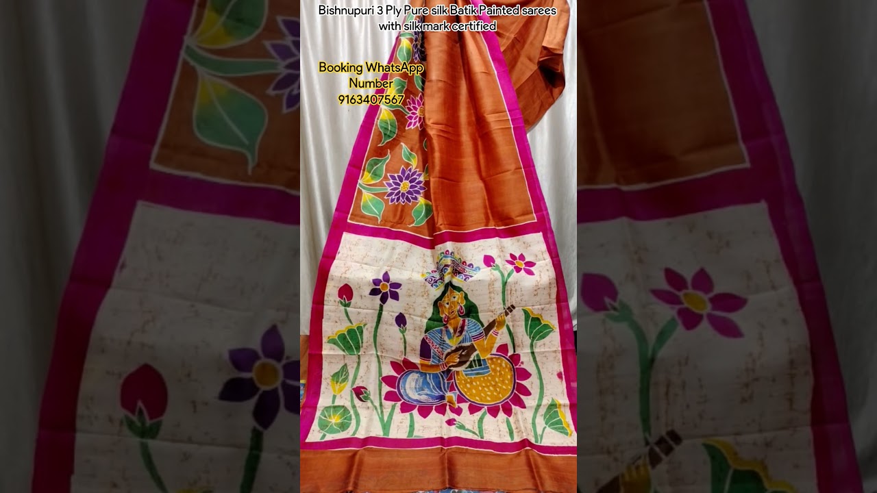 Bishnupuri Pure silk Hand Batik Painted saree | silkmark | Bishnupuri silk saree | Batik silk saree