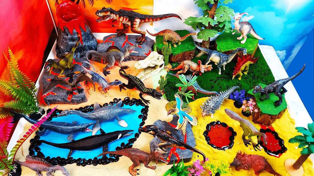 Aprende  nombres  dinosaurios herb&iacute;voros y carn&iacute;voros - Diorama Jur&aacute;sico- Enciclopedia  dinosaurios