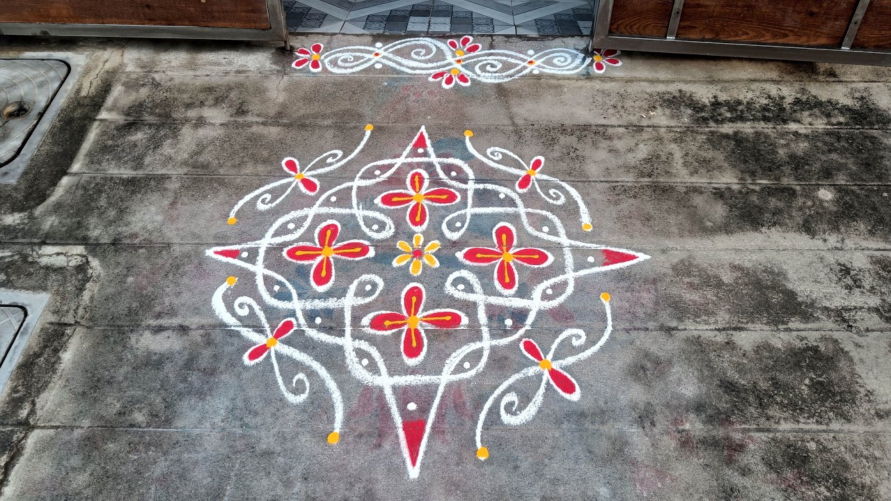 Thai Madham Special Kolam | 9*1 Kambi Kolam | Easy Flower Rangoli | S3-72