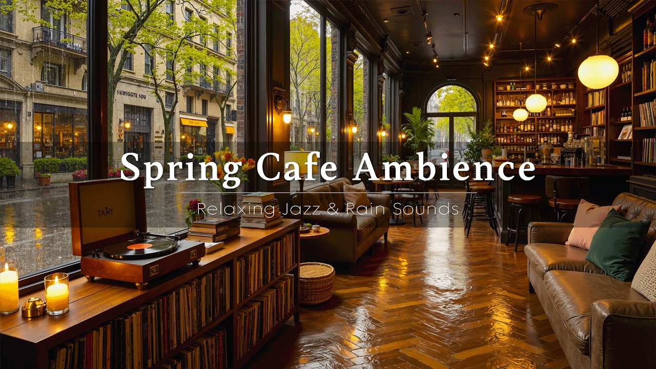 Rainy Jazz Cafe ☕ Cozy Spring Ambiece with Smooth Jazz Piano & Sound of Rain for Studying, Relaxing