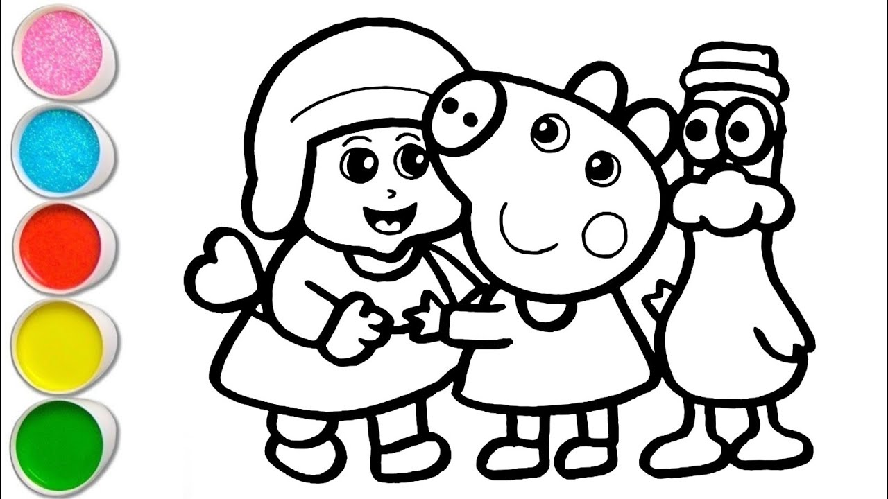 Cute Peppa Pig with Pocoyo and Pato Friends Drawing, Painting and Coloring For Kids and Toddlers