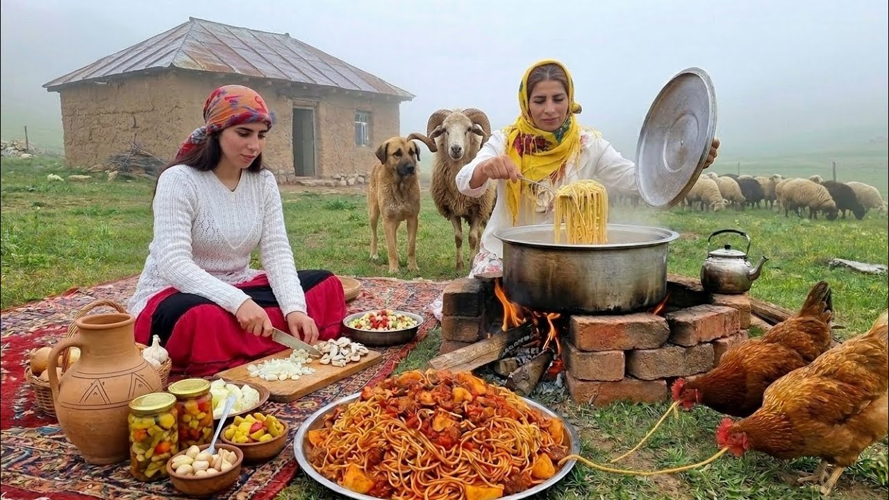 A Foggy Day in the Village | Cooking Iranian-Style Spaghetti (Makaroni)