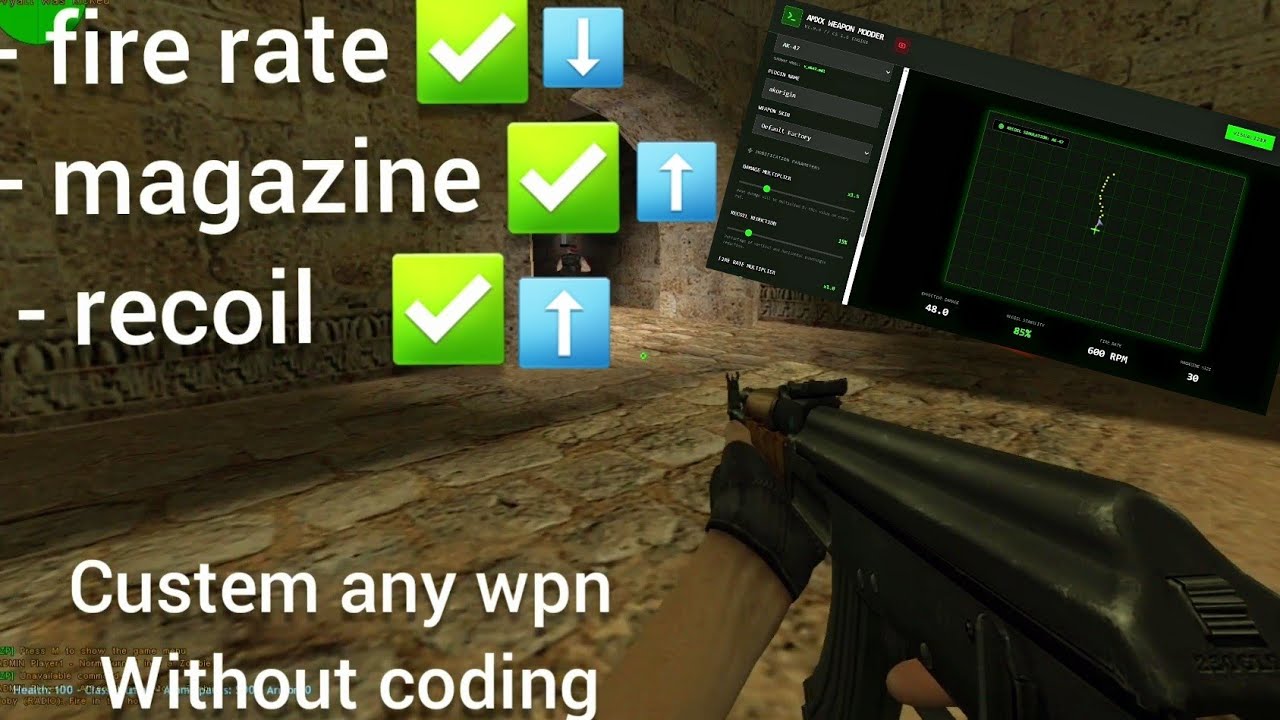 Customize the cs1.6 deffault weapons without writing cods (damage - recoil - firerate - magazin)🔥