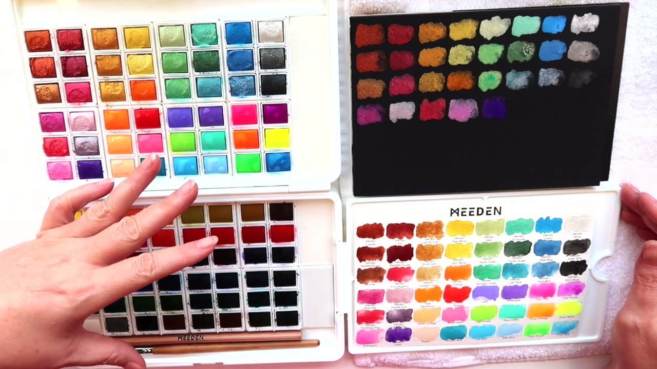 NEW Meeden 96 Solid Watercolors!  Swatching + First Impressions!