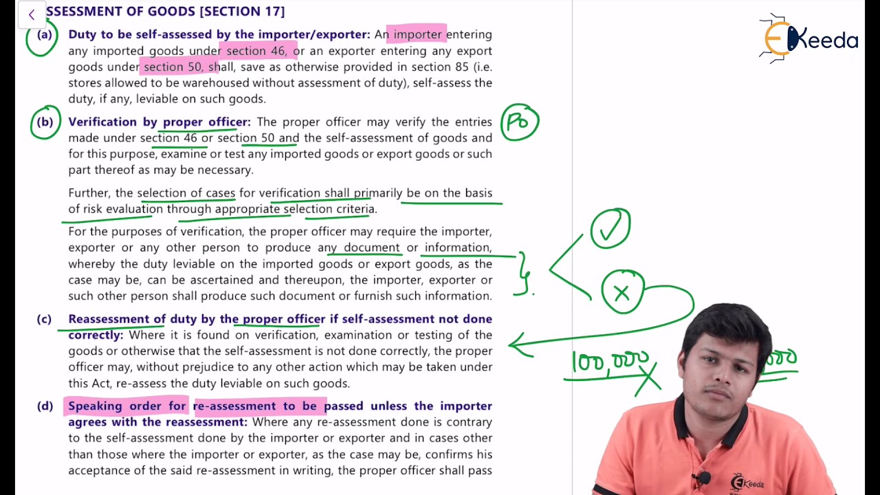 Assessment of Goods Under Section 17 and 18 Customs - Importation and Exportation of Goods
