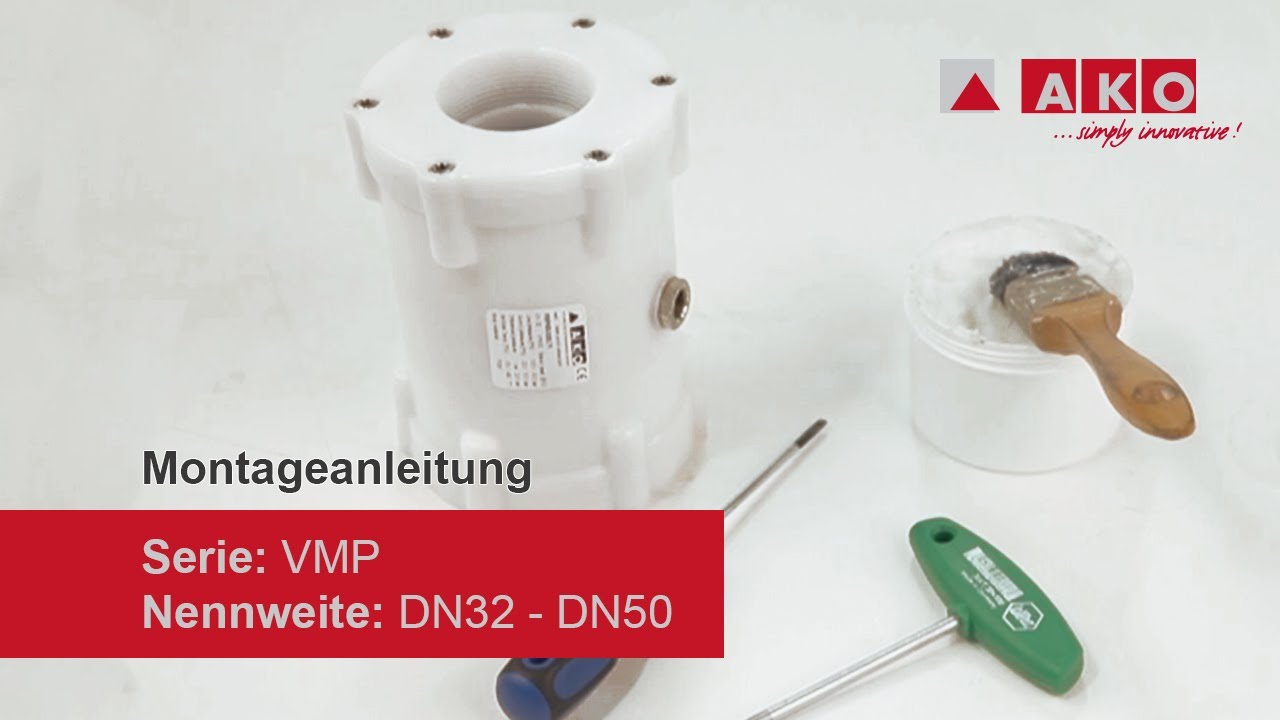 Videoanleitung: Manschettenwechsel AKO Quetschventil (pneumatisch), Serie VMP, DN32, DN40, DN50