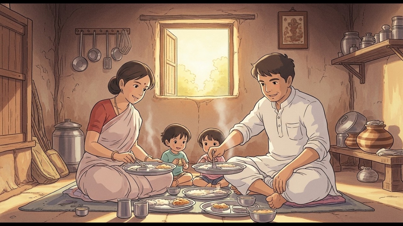 2D Ghibli Family ASMR | Peaceful Indian Family Eating Together | Relaxing Animation Ambience