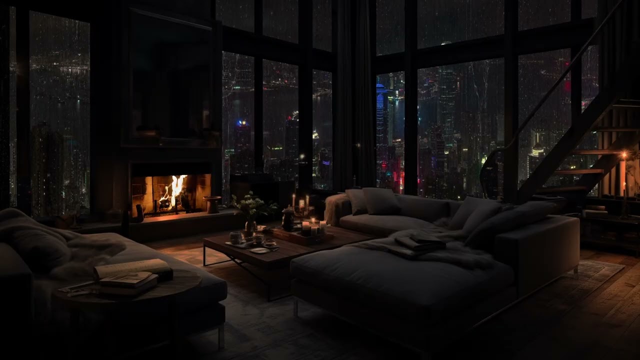 🌧️🔥 City Rain Sounds – Cozy Fireplace Ambience for Deep Sleep