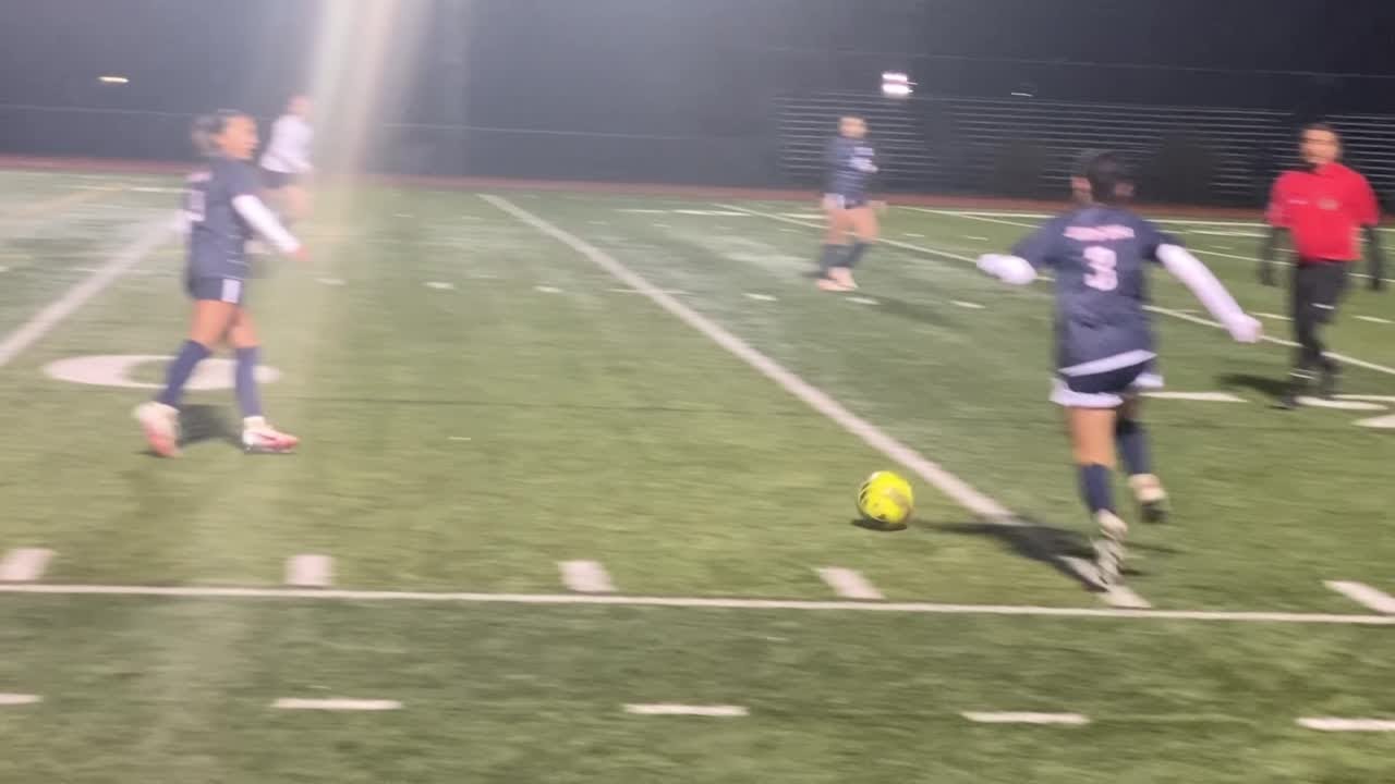 Justin-Siena girls soccer players Neida Tellez, Bella Fernandez and Maren Cokeley score against