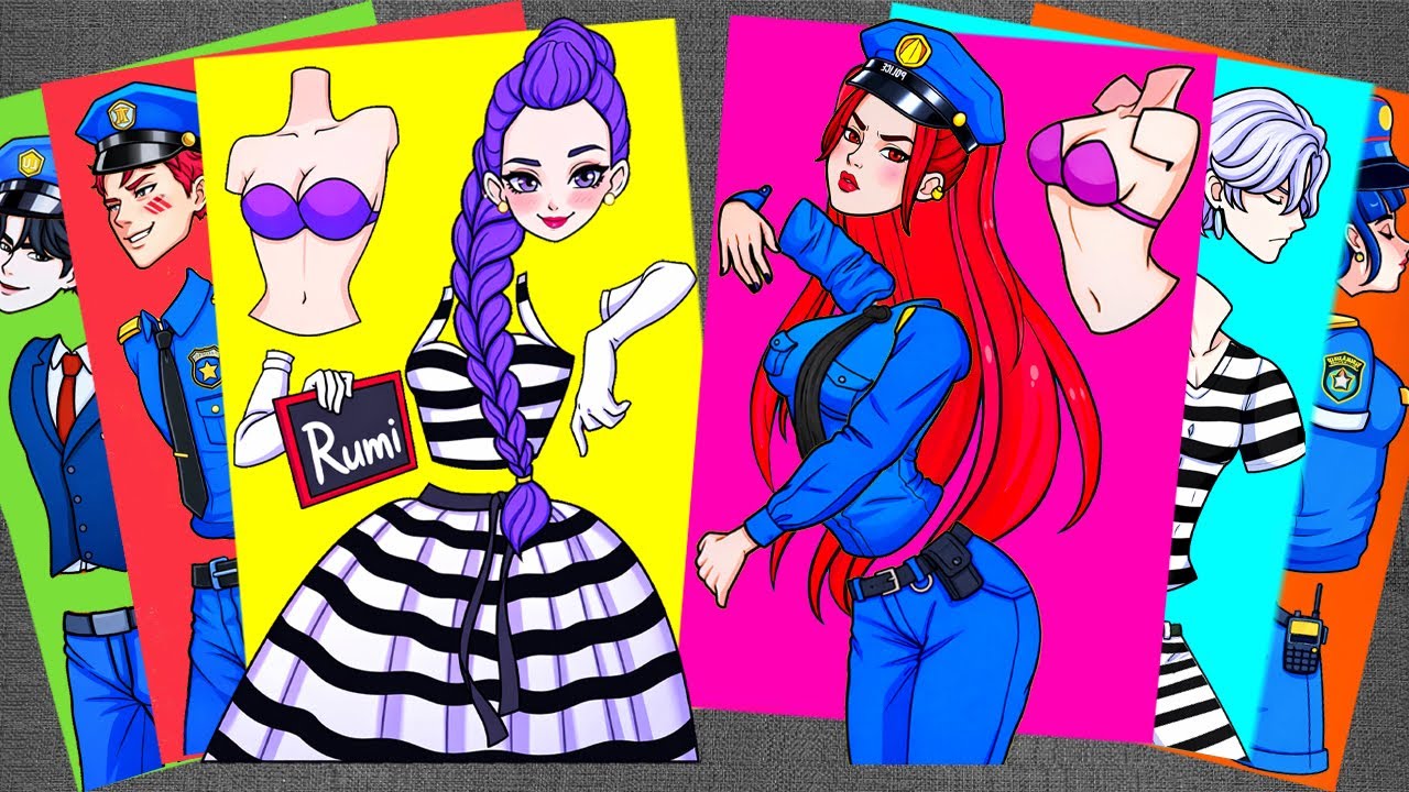 [🌈paper diy🌈] POLICE GIRL HUNTRIX MIRA Arrests PRISONER RUMI 😱 KPOP DEMON HUNTERS Stickers, ASMR