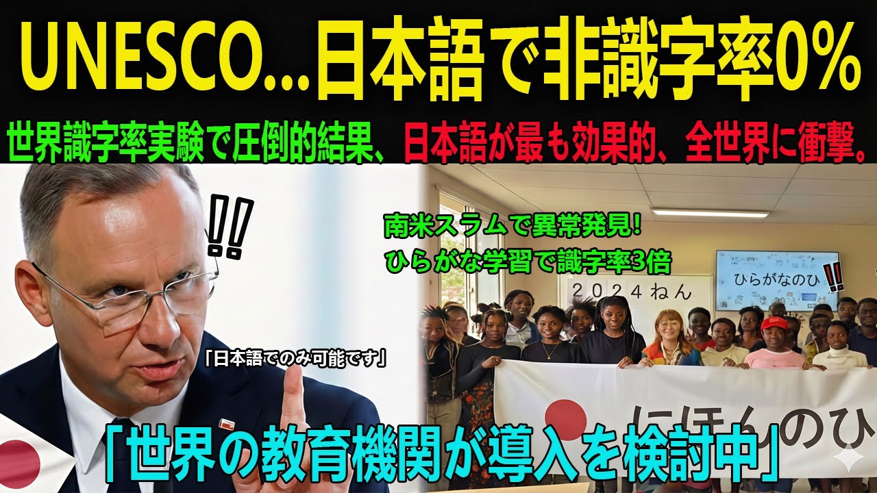 【海外の反応】世界の文盲率実験で『圧倒的な結果』！UNESCOも注目した「日本語（ひらがな）」の驚異的な学習効果に世界が震えた