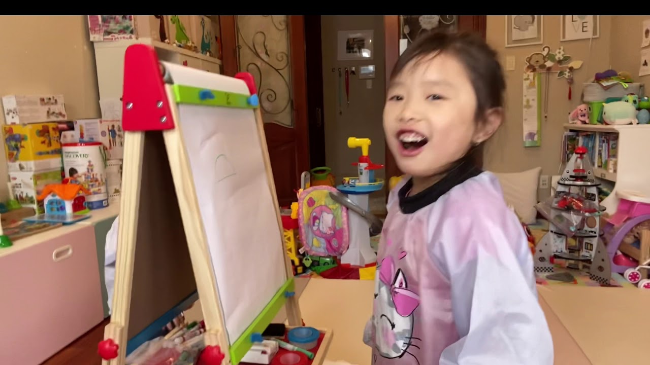 Mila Ryan open and play new Award Winning Hape All-in-One Wooden Kid's Art Easel with Paper Roll