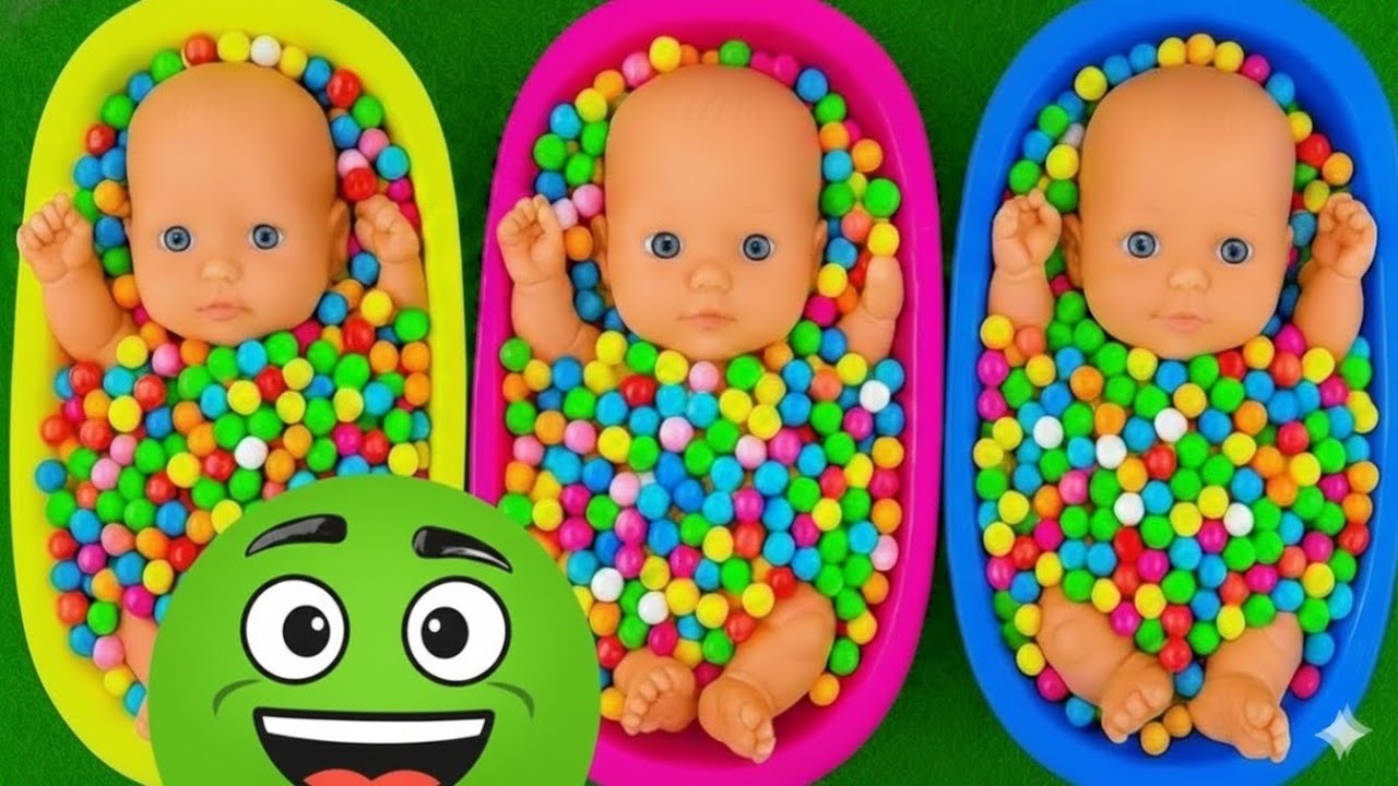 Full of 3 Rainbow Bath Tubs Candy with M&M's & Magic Slime Cutting