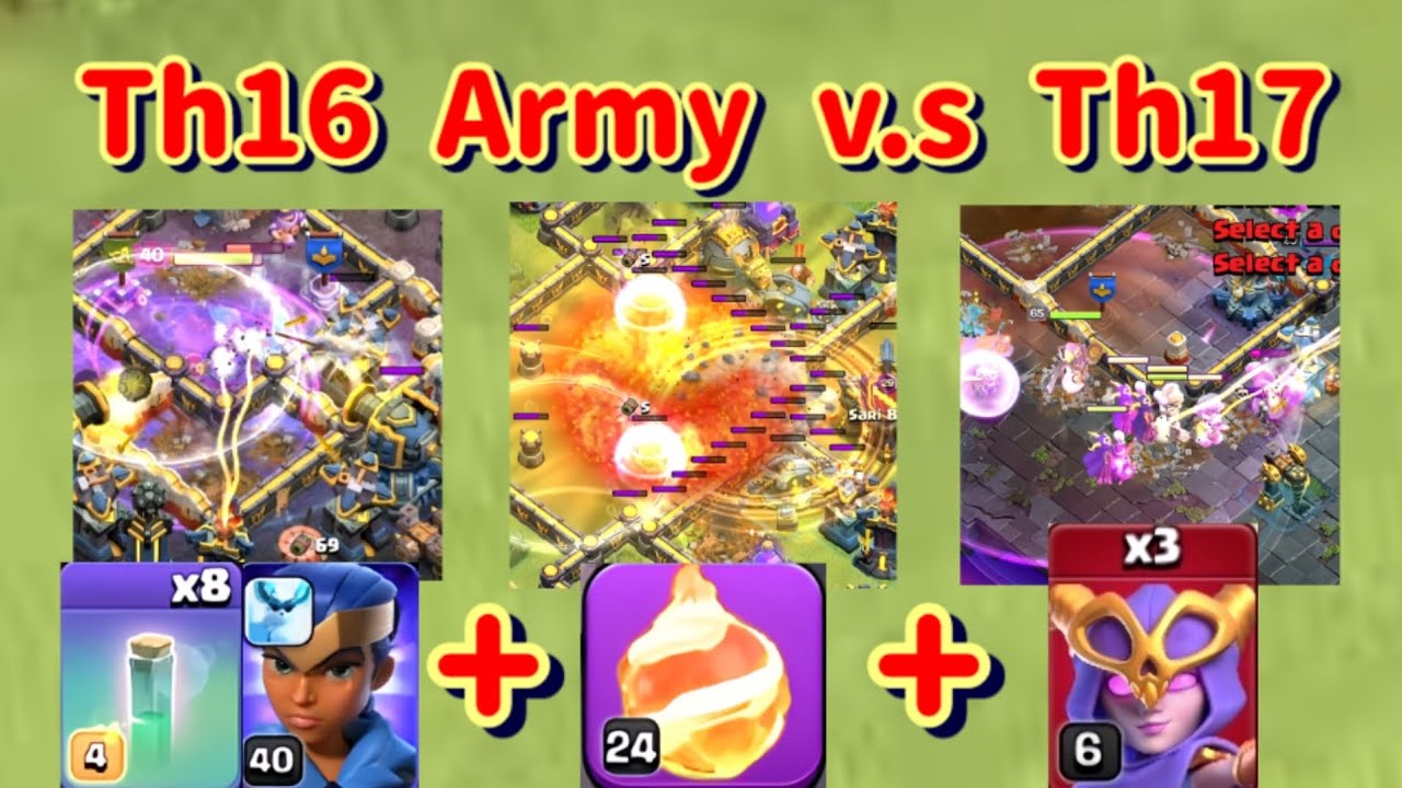 Th16 Army v.s Th17 Superwith with freball + spirit walk(coc root rider)(June Day 17)