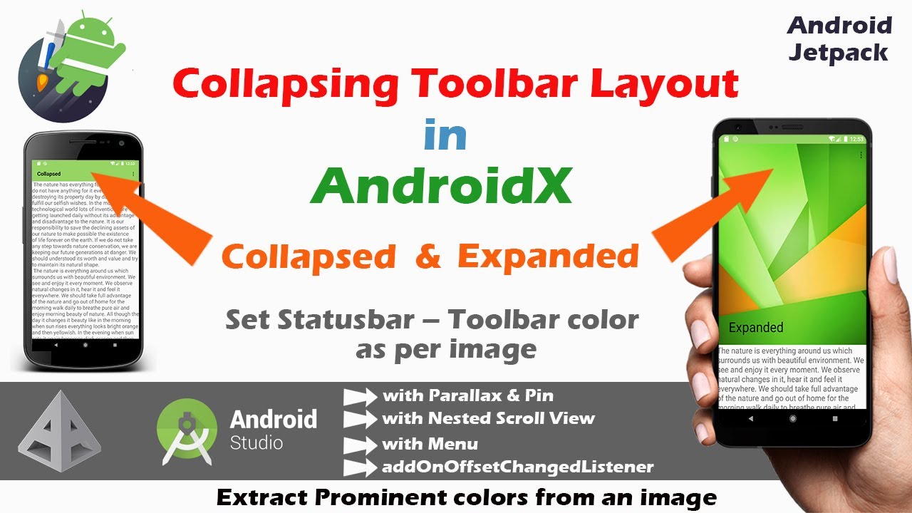 Collapsing Toolbar Layout in androidx | Tutorial in AndroidX | PPT with android studio
