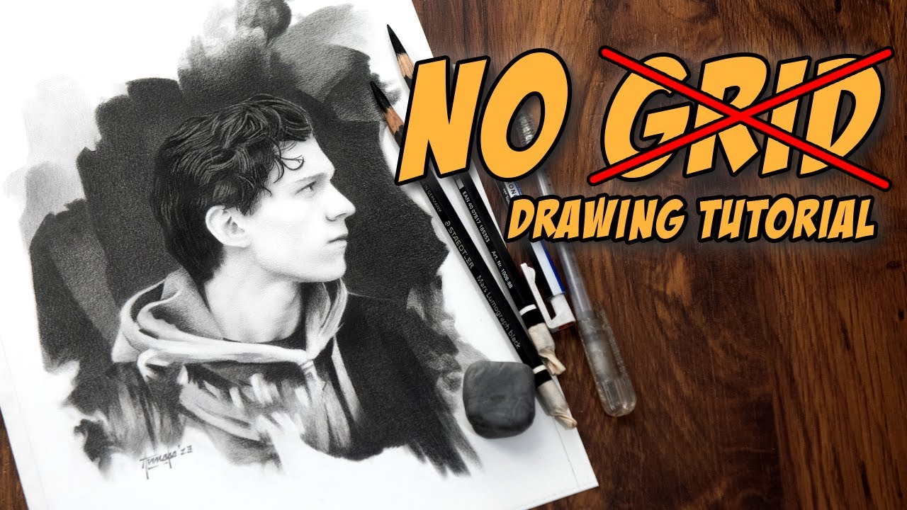 Как нарисовать Тома Холланда от руки, используя референсное фото