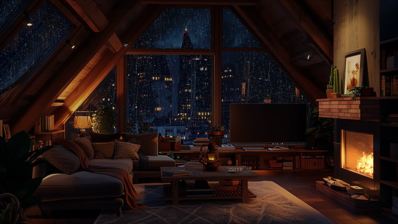 Warm Firelight and Gentle Rain | A Quiet Night Sanctuary for Deep, Peaceful Sleep