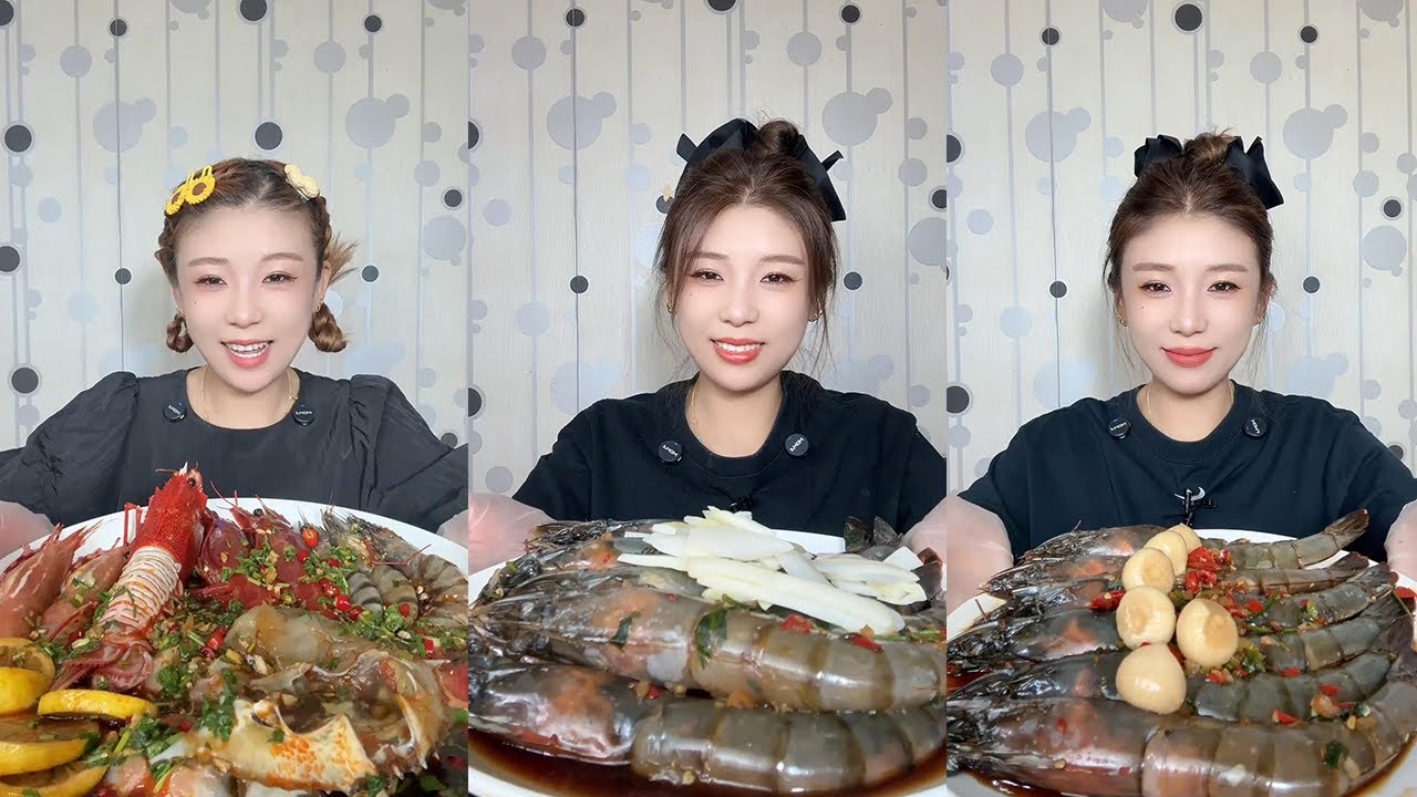 【Mukbang】Seafood sashimi with sauce and Thai shrimp🦀🦐🐚🧄🍋🌶#Seafood#asmr#yummy