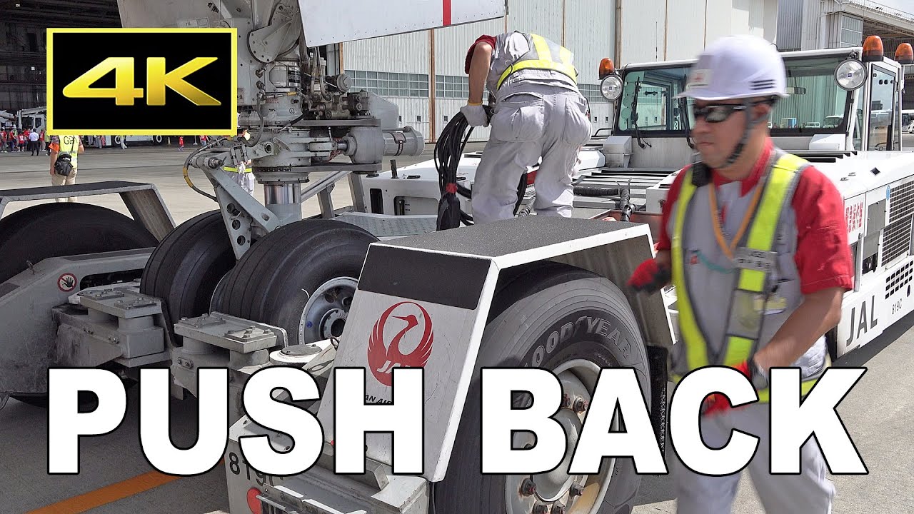 [4K] Close-up Towbarless Tractor's Action and JAL 767's Push Back at Tokyo Narita Airport / 成田空港