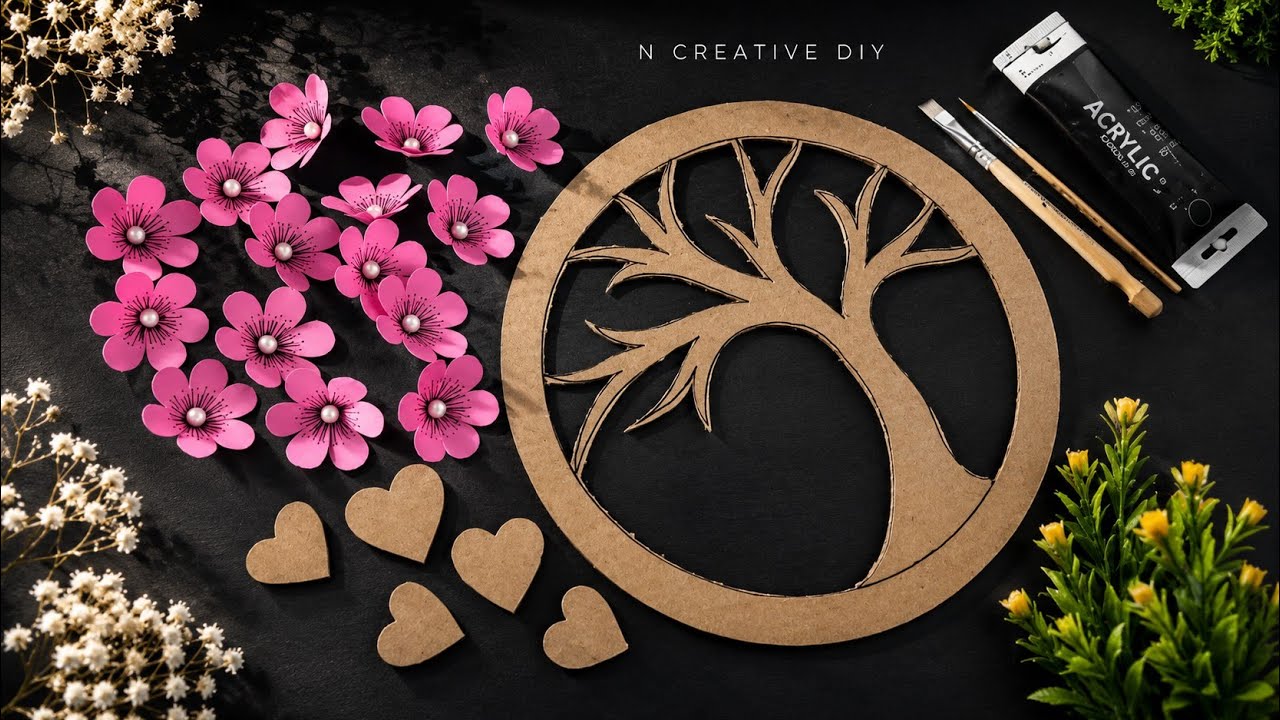 Easy paper craft for home decor | Wall hanging craft | Tree Paper Flower wall decor | Diy room decor