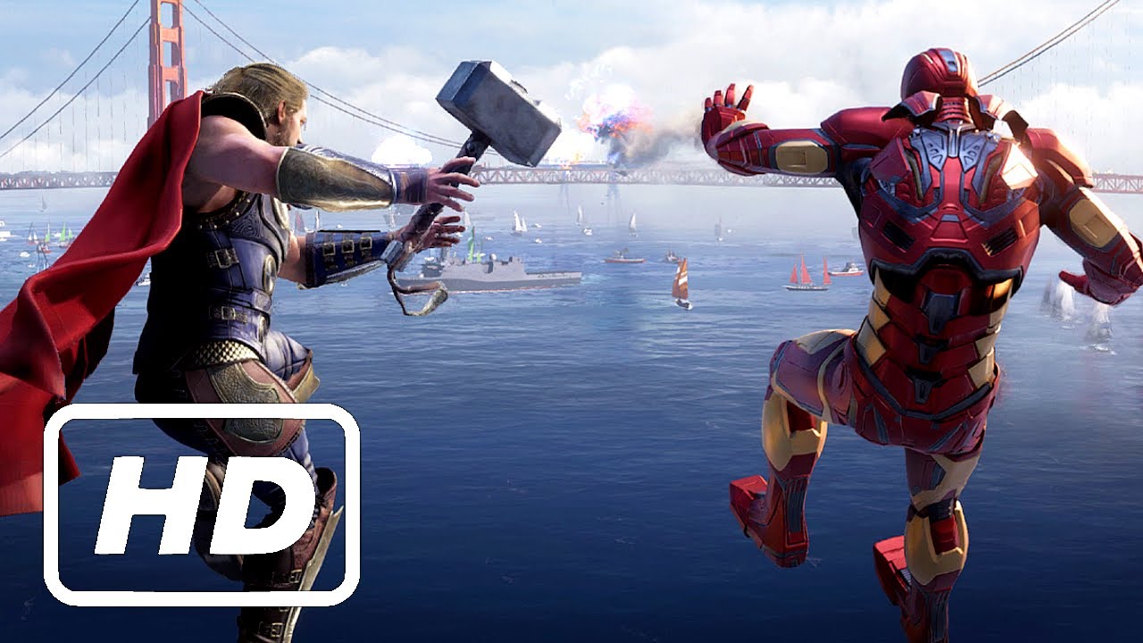 Видео игрового процесса Marvel's Avengers на мосту Золотые Ворота (пролог Дня А)