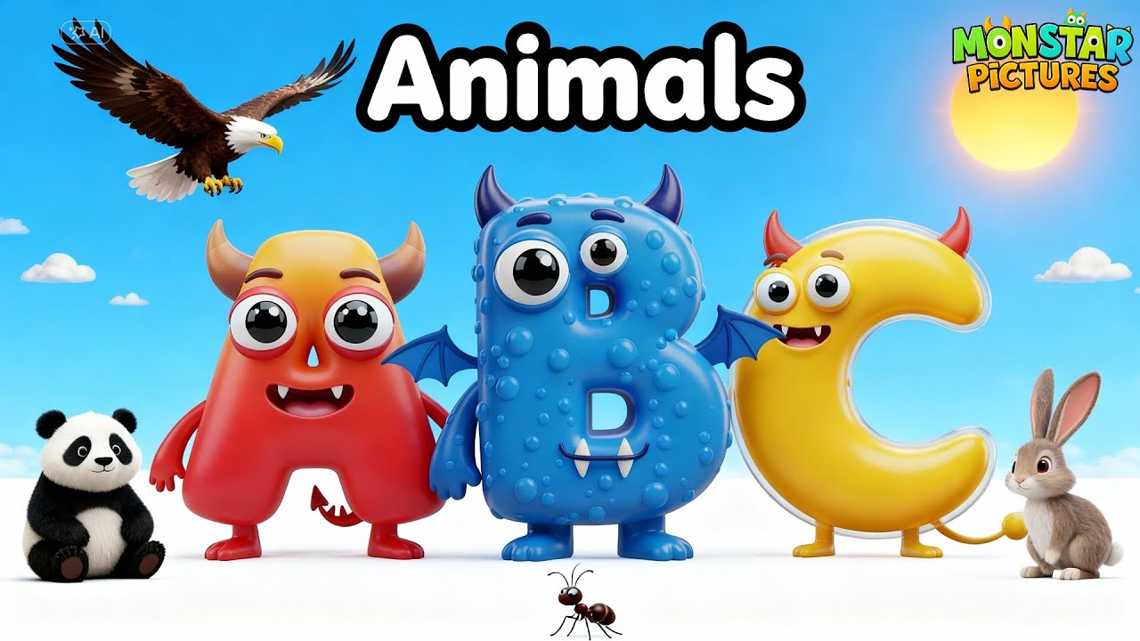 Animals ABC Song for Kids – Learn Alphabet A to Z with Cute Monster Friends