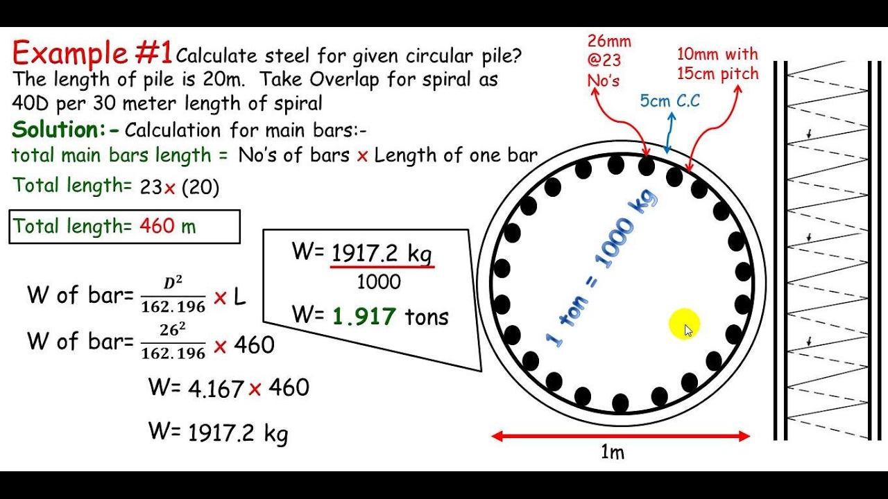 Quantity survey : steel calculation for pier, pile and circular column having spiral