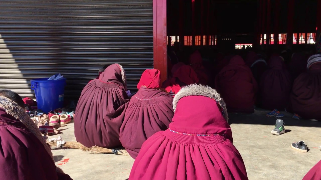 Chant of Tibetan buddhism by nuns in Yarchen Gar　アチェンガルゴンパ　寺院で声明を唱える尼僧たち