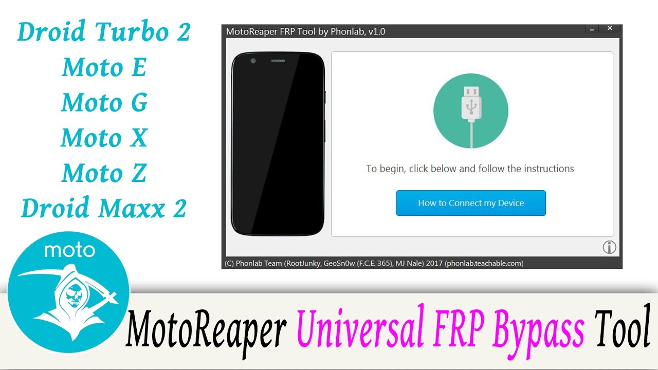 Инструмент обхода FRP MotoReaper Motorola 2017 Moto Z, Moto G, Moto E, Droid Turbo 2 и Moto X