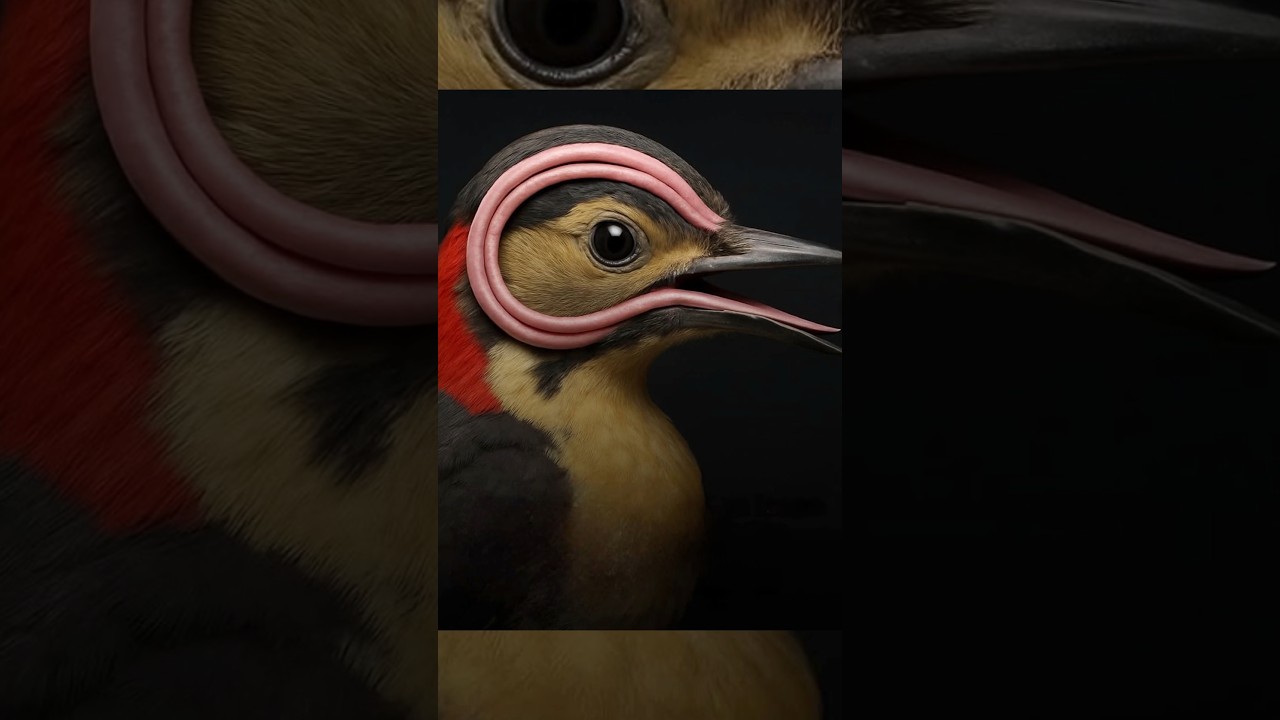 this is how a woodpecker's tongue loops around its skull 😳 #shorts #unique #wildlife