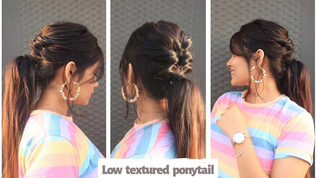 Volumized Low Textured Ponytail Hairstyle/Easy everyday Hairstyle