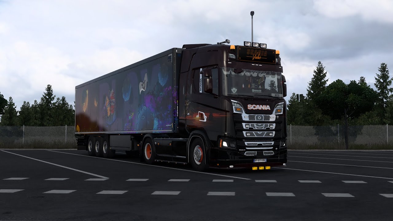 ETS2 - Scania 730S V8 Open Pipe Cruise by Night