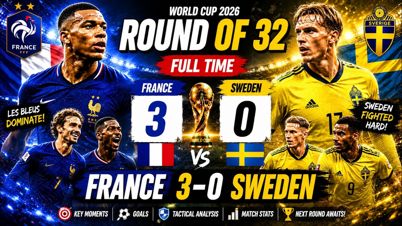 France 3-0 Sweden | Round of 32 Highlights 2026