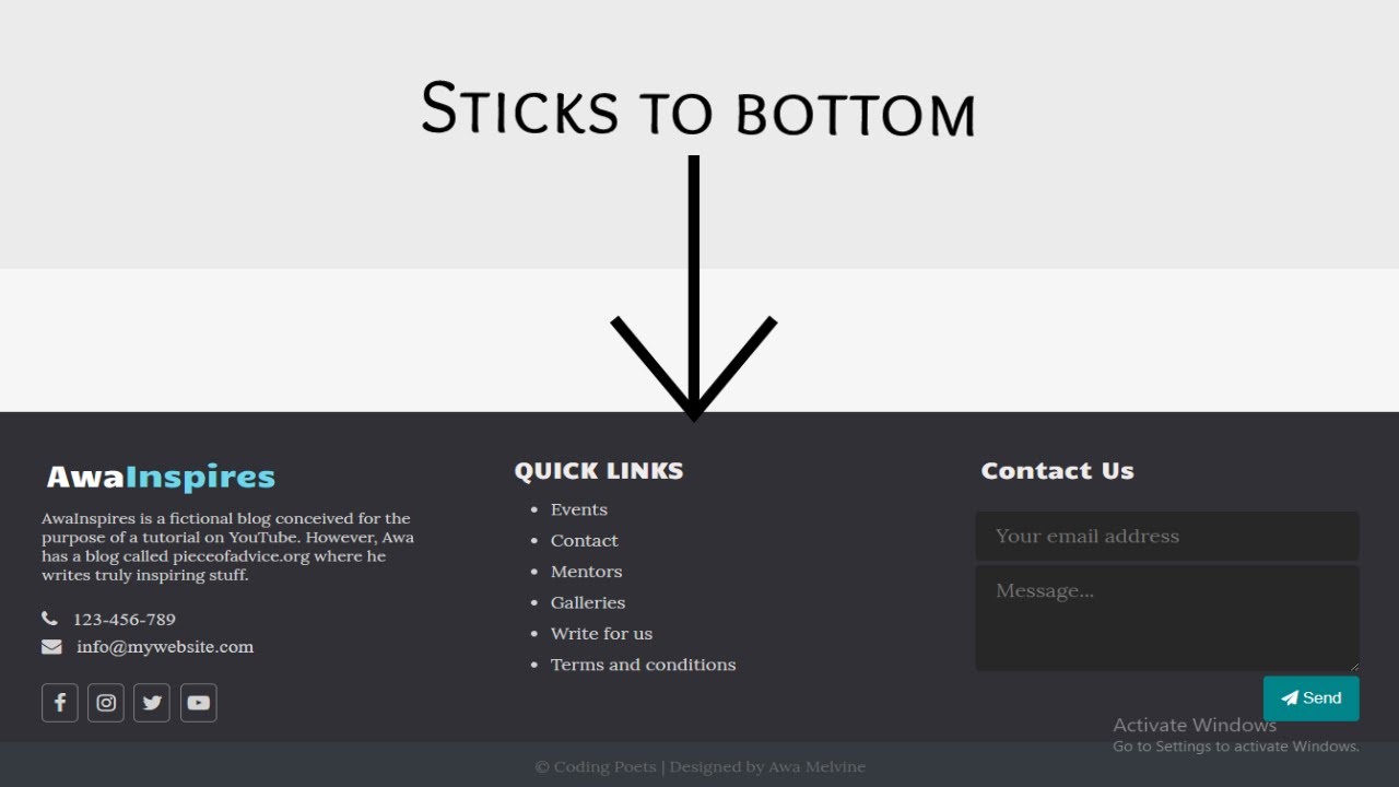 Design a footer that sticks to the bottom of the page part 2 | Designing a blog website HTML/CSS #