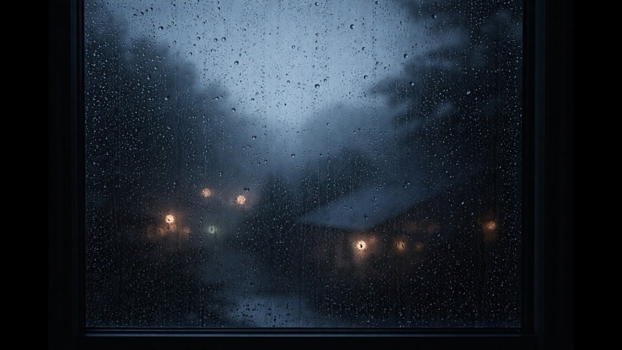 Deep Sleep Rain 🌙 Dark Night Window | Calm Rain on Glass & Low Ambient Drone