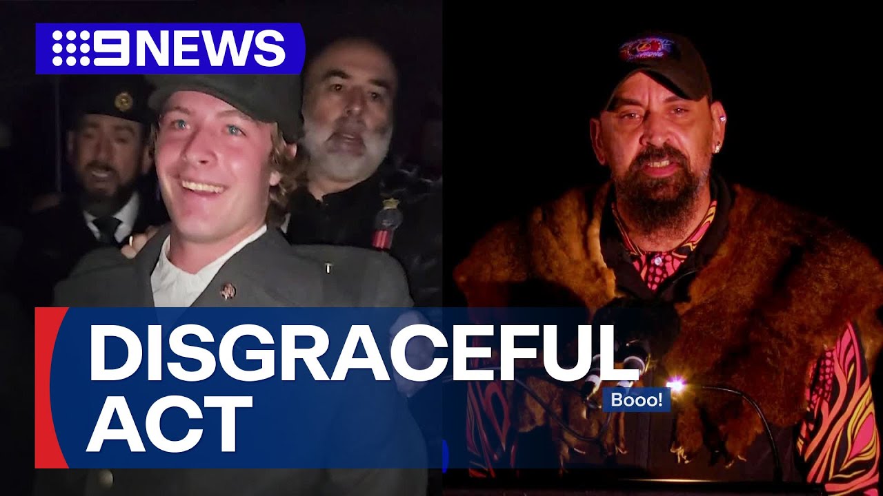 Neo-nazi, hecklers condemned for shameful display at dawn service | 9 News Australia
