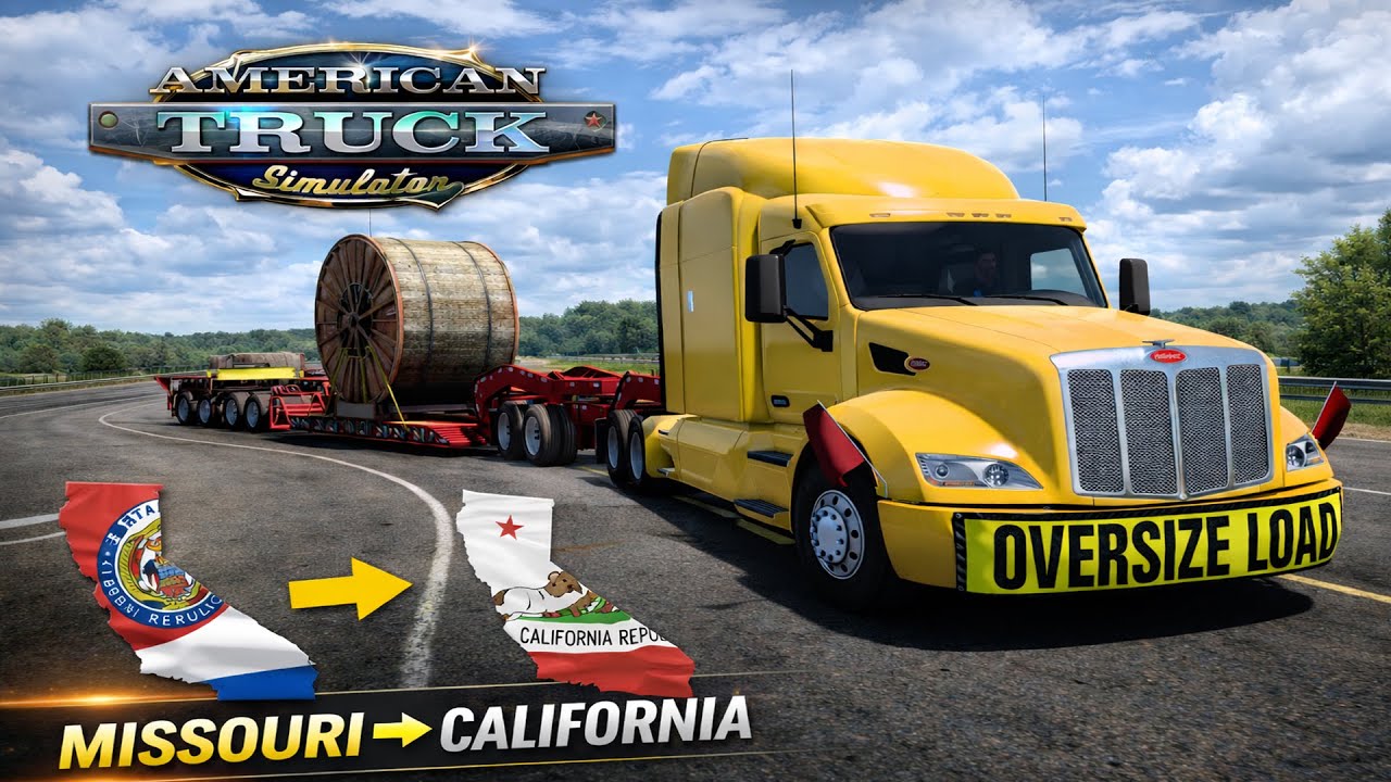 American Truck Simulator | Peterbilt Hauls Cable Wheel 🚛 Missouri ➝ California | Realistic Drive
