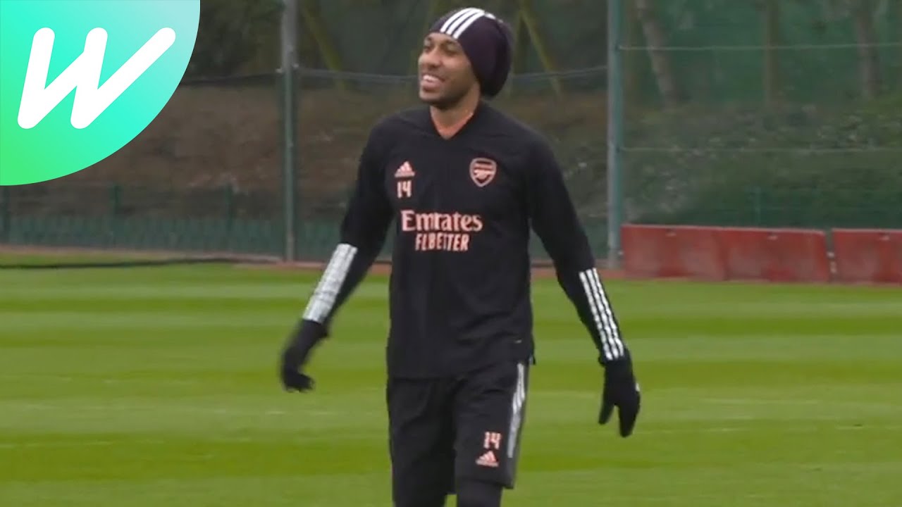 Aubameyang all smiles during Arsenal training | Arsenal vs Olympiacos | Last 16 | UEL | 2020/21