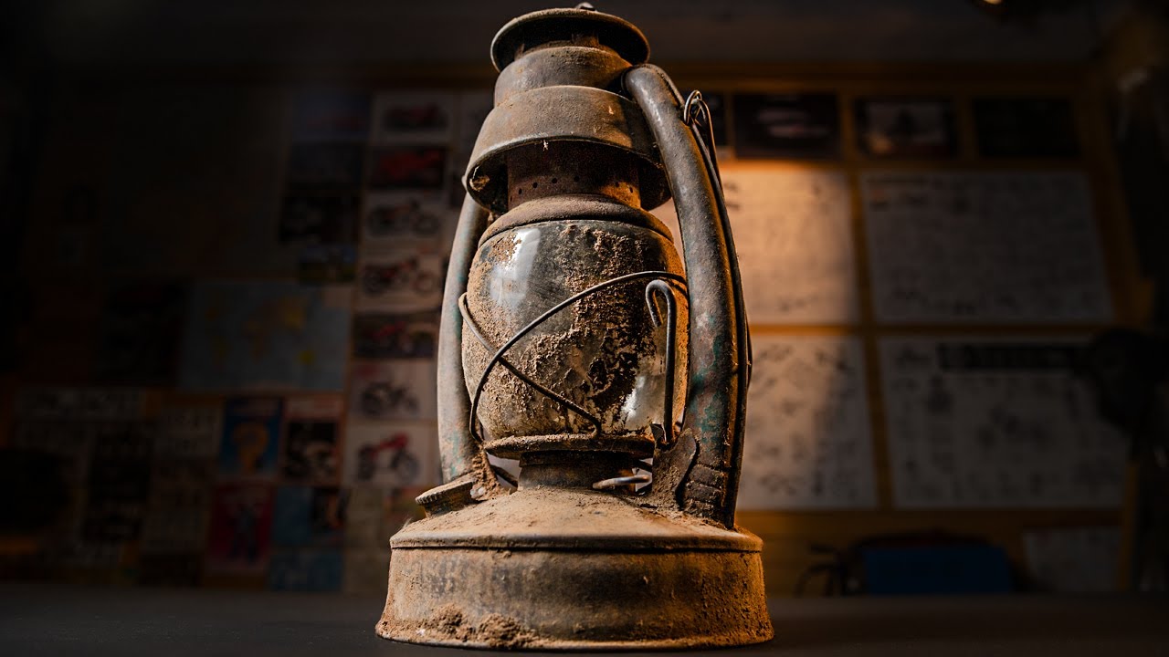 Restoration of an antique rusty kerosene lantern Kvēle Riga