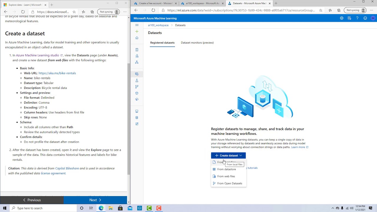 Azure ML Training - Creating a Dataset