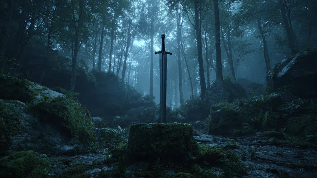 Mystic Sword in Moonlit Rain | Medieval Forest Ambience