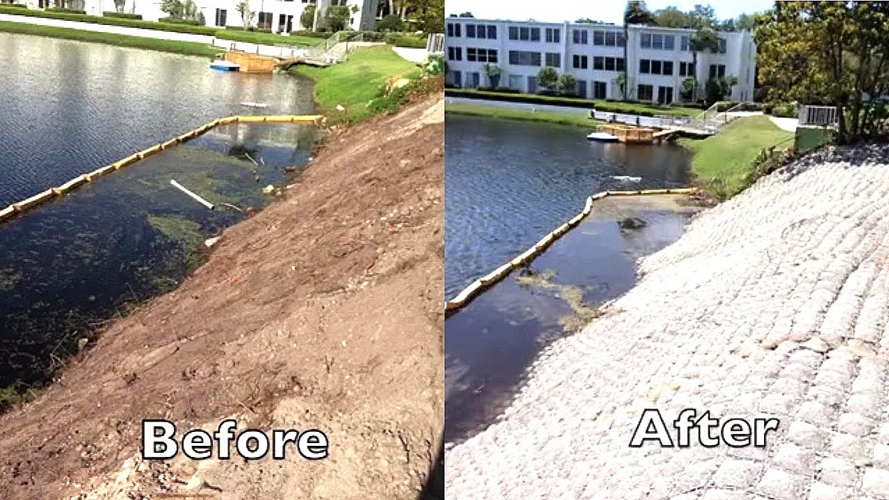 Before After Video of Slope Armoring in Largo FL Using Flexamat Erosion Control Concrete Block Mats